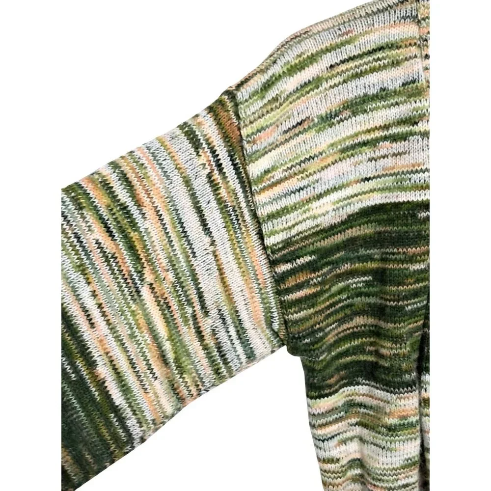 Vintage 70s Pandora Green & Cream Knit Open Front Cardigan Sweater With Belt - Picture 7 of 8